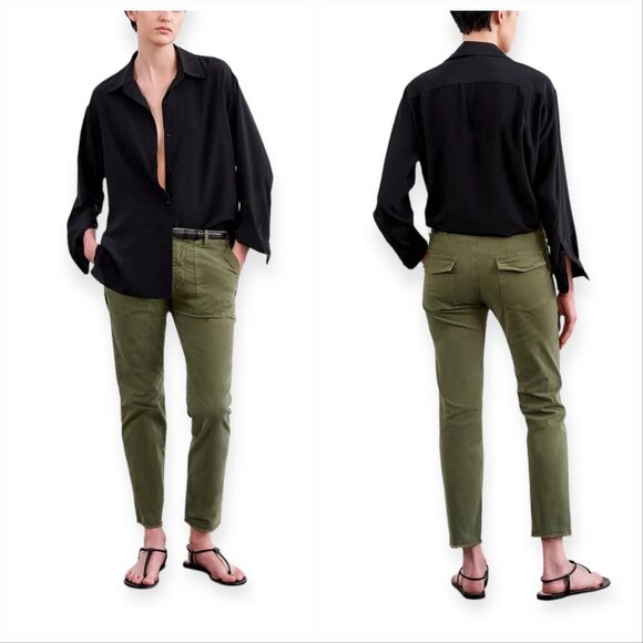 Nili‎ Lotan Jenna Cropped Raw-Edge Pants, Olive Green, Size 2, New with tag - Picture 1 of 16